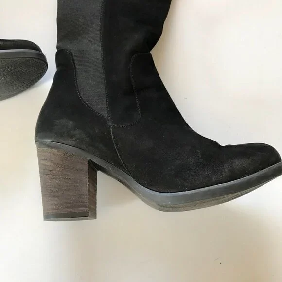 BUENO Black Nubuck Suede Knee-High Stacked Heel Almond Toe Slip-on Elastic EU 39 - Picture 5 of 16